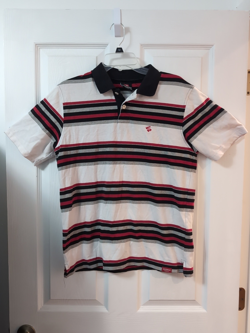 South Pole White Polo with Black and Red Stripes